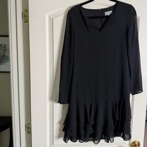 Ava & Aiden black w/ sheer sleeve ruffle hem dress Size 2